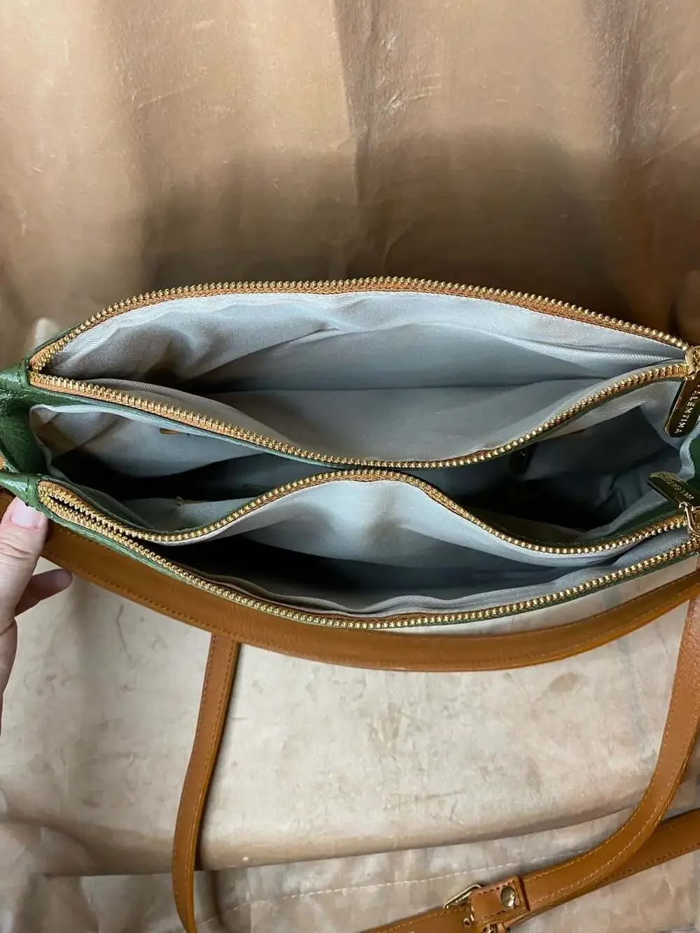 Valentina Green and Tan Crossbody Bag